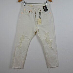 Levi's 501 Cropped Jeans Women's 27x26 White Denim Distressed Button Fly